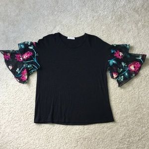 Pebble & Stone Embroidered Bell Sleeve Top